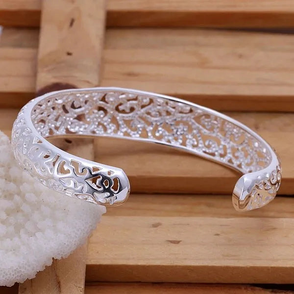 Bracelet Jonc Ouvert Argent 925 | Réglable | Mignon Charmant Vintage | Bijou Femme & Fille