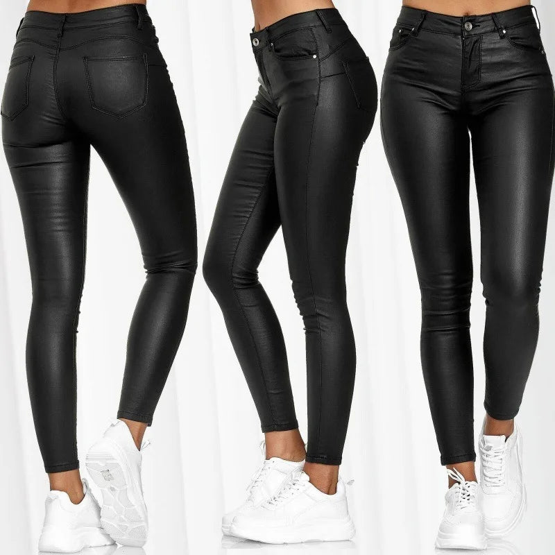 Pantalon Cuir PU Femme 2025 Mode Sexy | Élastique Casual | Legging Solide Bodycon | Streetwear
