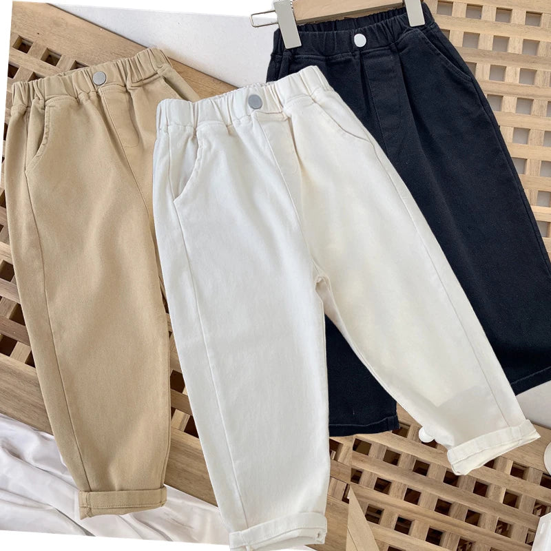 1-8 Years Boys Pants Kids Cargo Pants Mid-Rise Button Casual Outdoor Comfortable Breathable Spring Fall Fashion Children Trousers