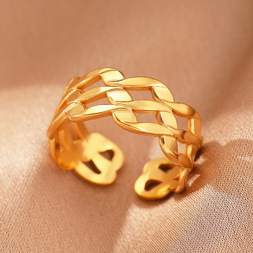 Bague Acier Inoxydable Vintage Ajourée Réglable | Luxe Léger | Statement Élégant | Bijou Femme