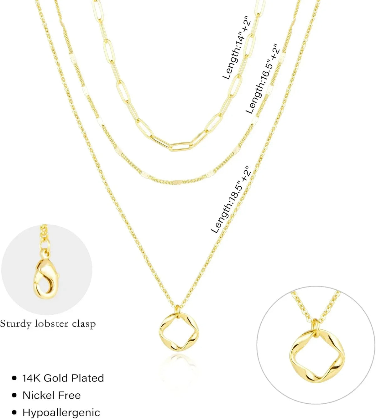 Layered 14k Gold Plated Necklaces for Women Stackable Silver Plated Circle Paperclip Chain Pendant Choker Necklace Set For Women