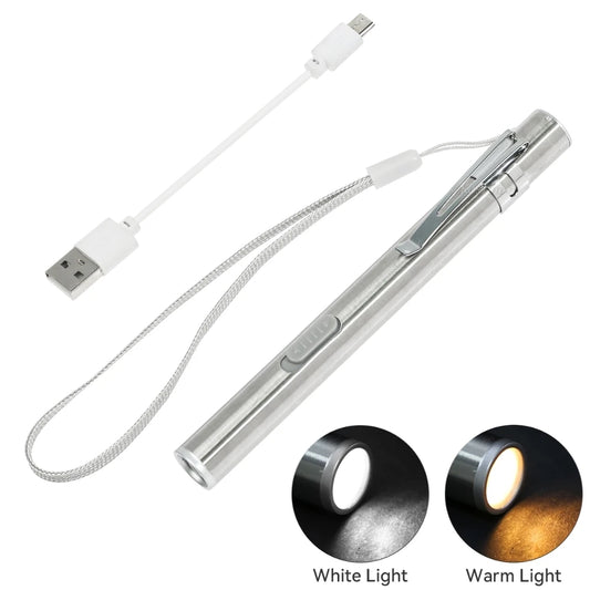 USB Rechargeable Portable Pen Light Handy Mini Medical Flashlight LED Torch Lamp with Stainless Steel Clip Pocket LED Lights