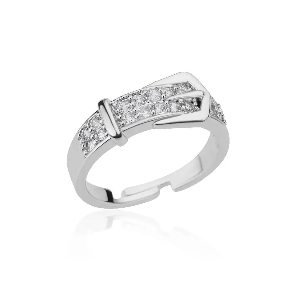 Bague Ceinture Zircon Acier Inoxydable | Doigt Géométrique Ajustable | Esthétique Mariage Femme