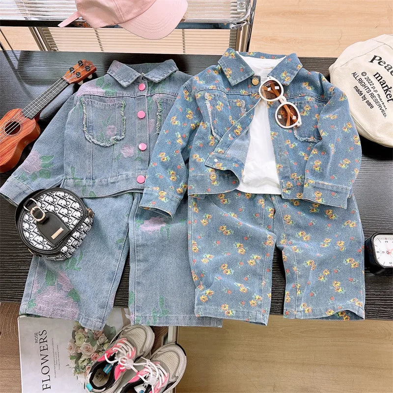Ensemble Fille 2025 Printemps-Automne | Veste Jean & Jean Droit | Tenue Mode Enfant