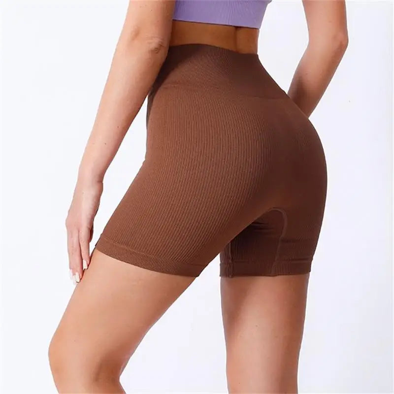Short Yoga Taille Haute Femme | Lift Fesses Serré | Uni Côtelé | Sport