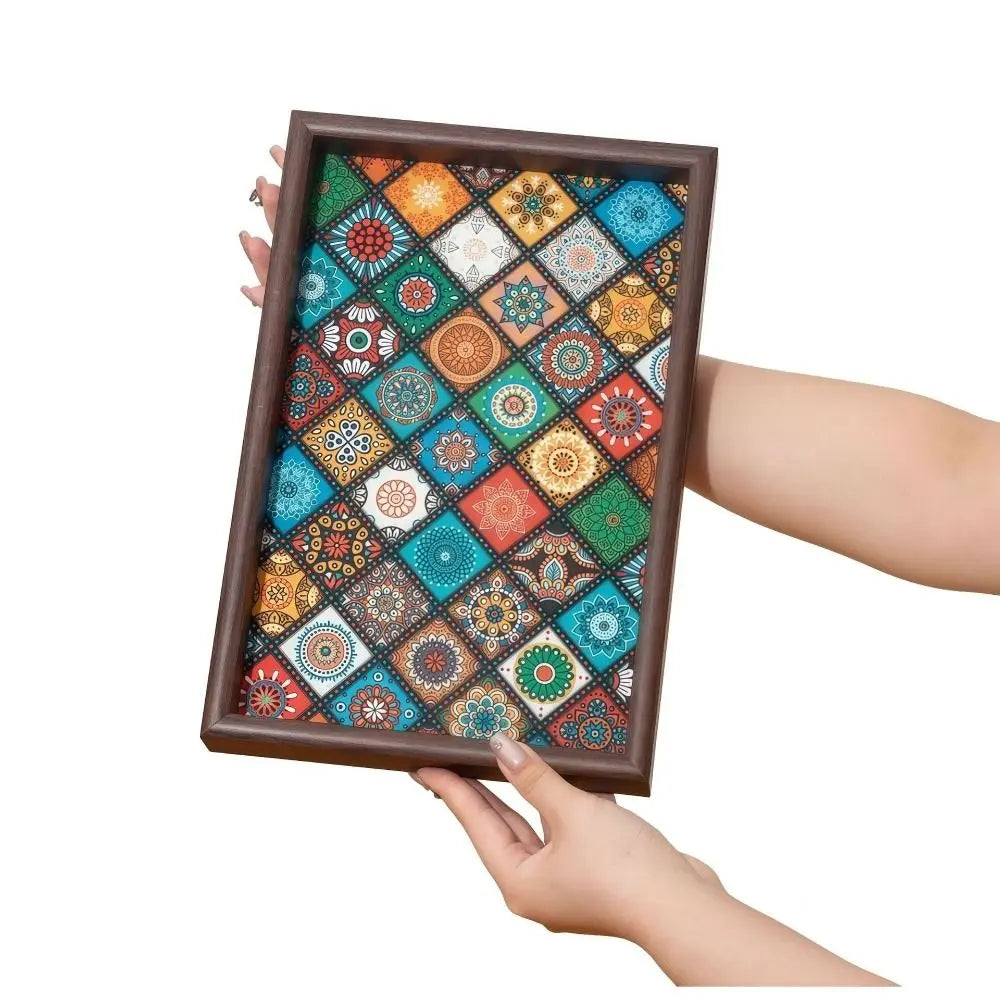 Plateau Bohème en Bois Fait Main 30x20 cm | Mosaïque Colorée | Rangement Bureau & Entrée