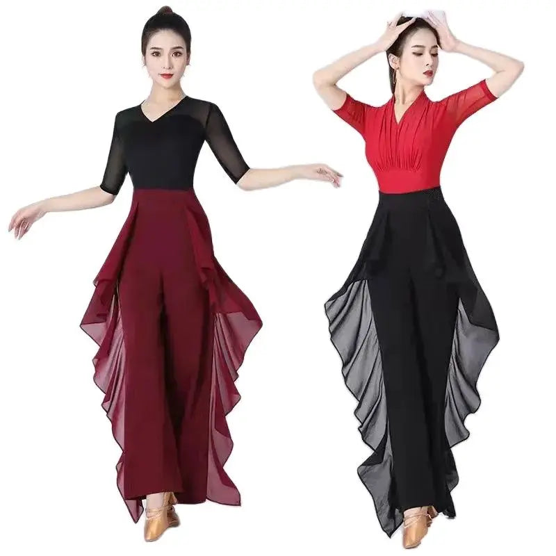 Dance Wide-Leg Pants Women's High-Waist Pants Lotus Leaf Side Loose Training Pants 2022 New Dance Female Pants
