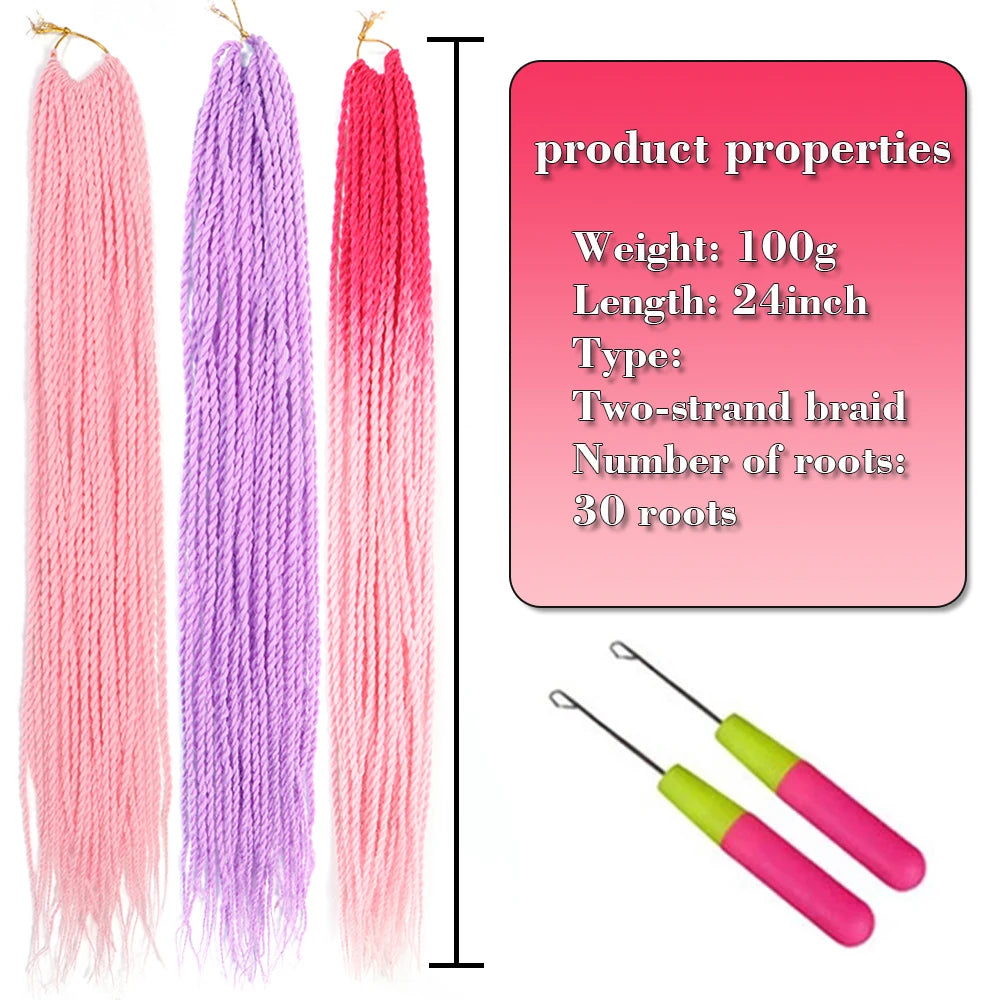 Tresses Senegalese Twist Crochet Synthétiques 24 Pouces | Brun | 30 Racines | Extensions Femme