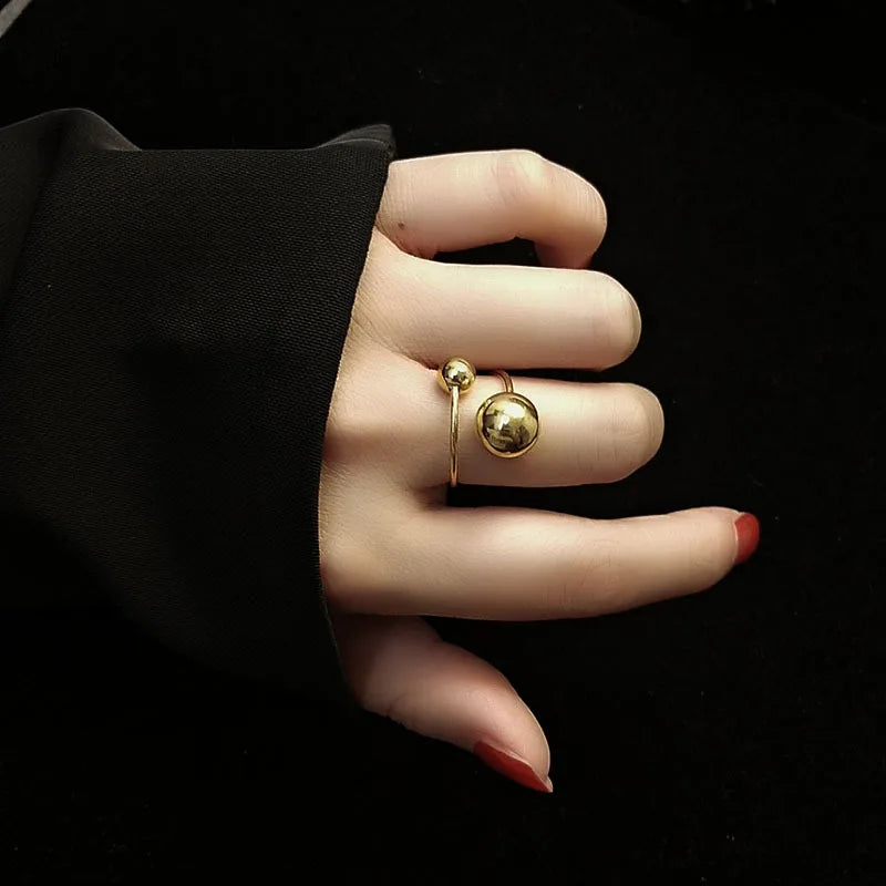 Stainless Steel Ball Adjustable Ring Statement Golden Metal Trendy Finger Ring Jewelry stainless steel ring New Gift