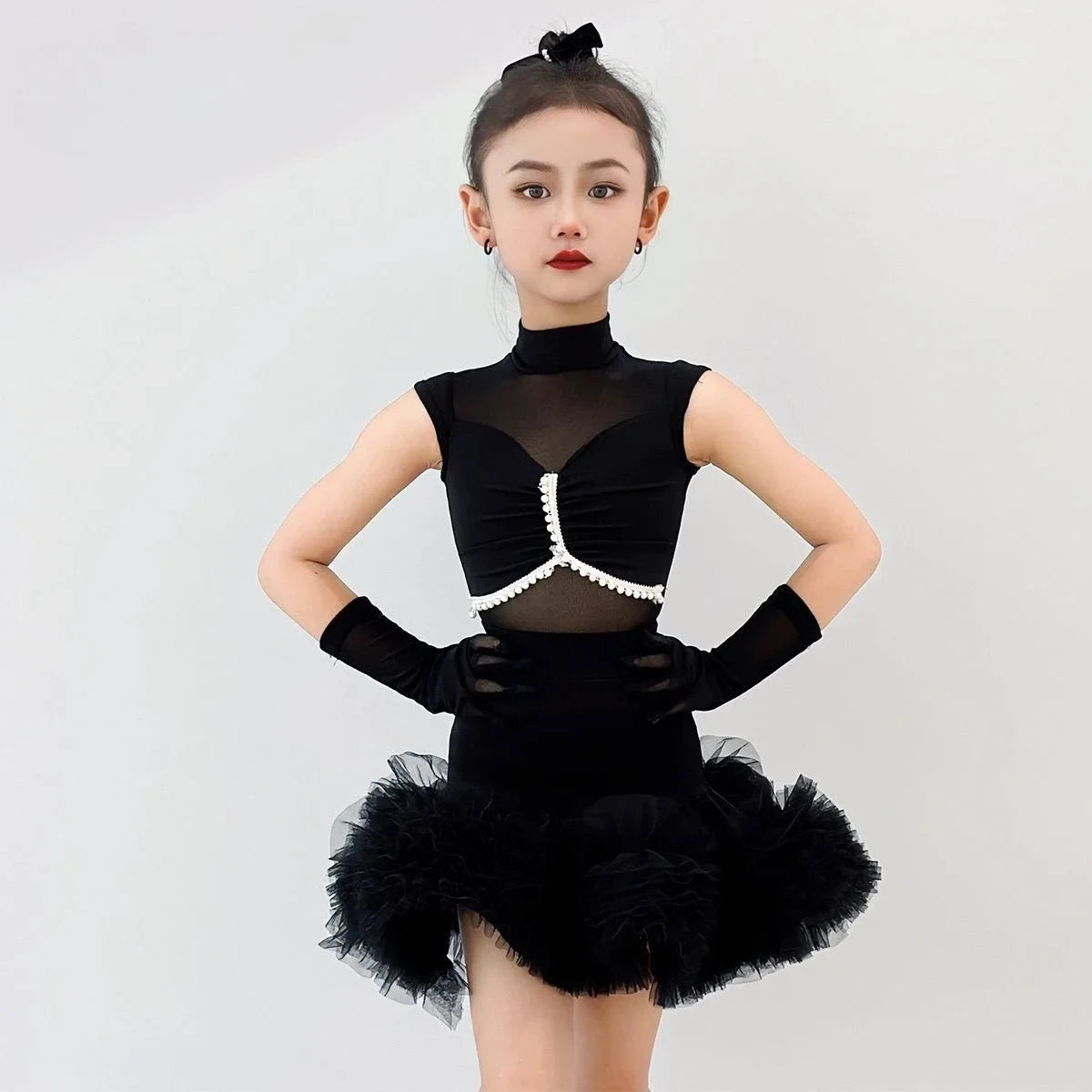 Robe Danse Latine Fille | Tutu Jupe Volantée Sans Manches | Costume Scène Compétition Tango