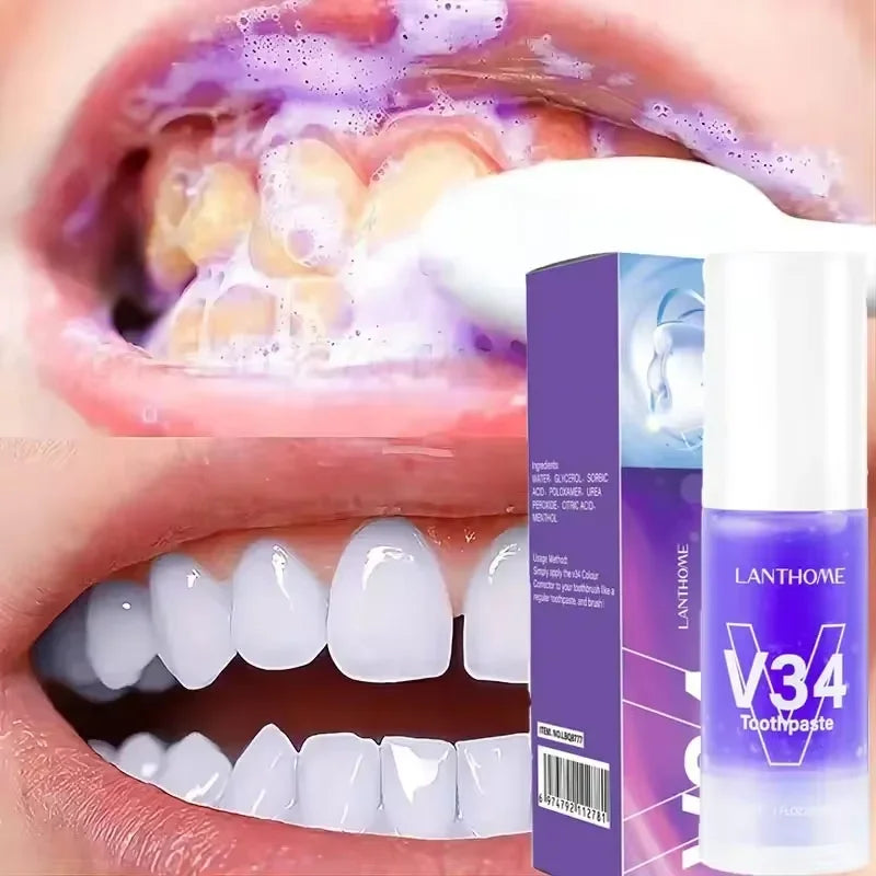 Dentifrice Blanchissant Violet V34 | Élimine Plaque & Taches | Haleine Fraîche | Hygiène Dentaire