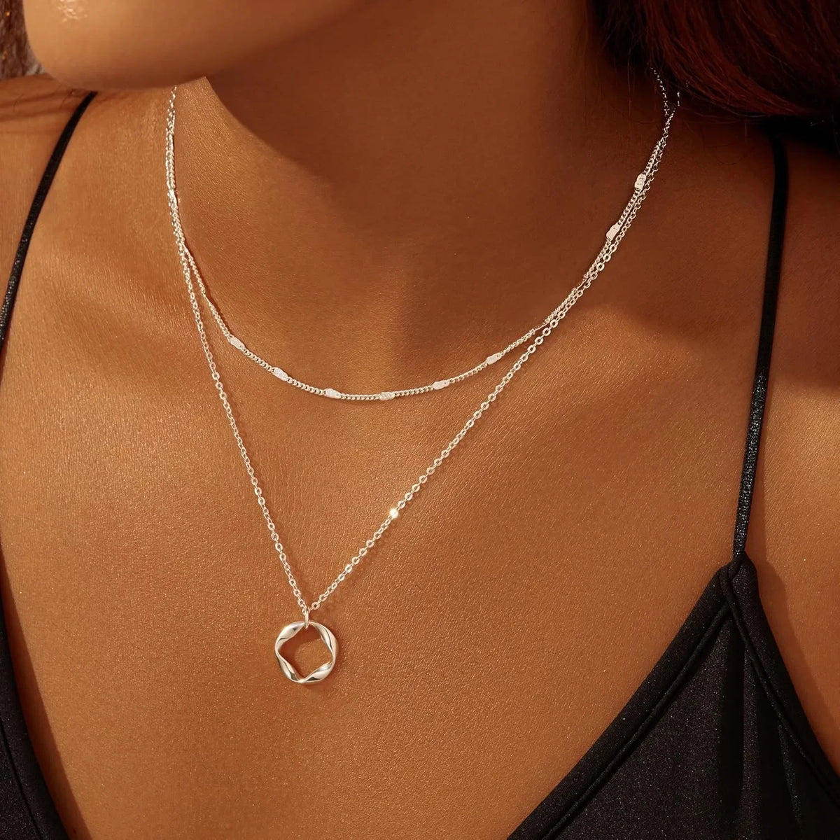 Layered 14k Gold Plated Necklaces for Women Stackable Silver Plated Circle Paperclip Chain Pendant Choker Necklace Set For Women