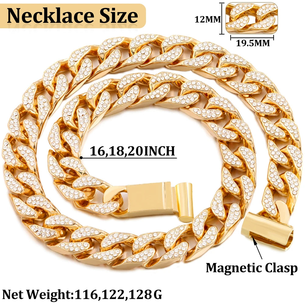 Men's Initial Name Pendant Necklace with Hip Hop Iced Out Rhinestone Paved Cuban Link Chain Necklace Fashion Birthday Jewelry Gift