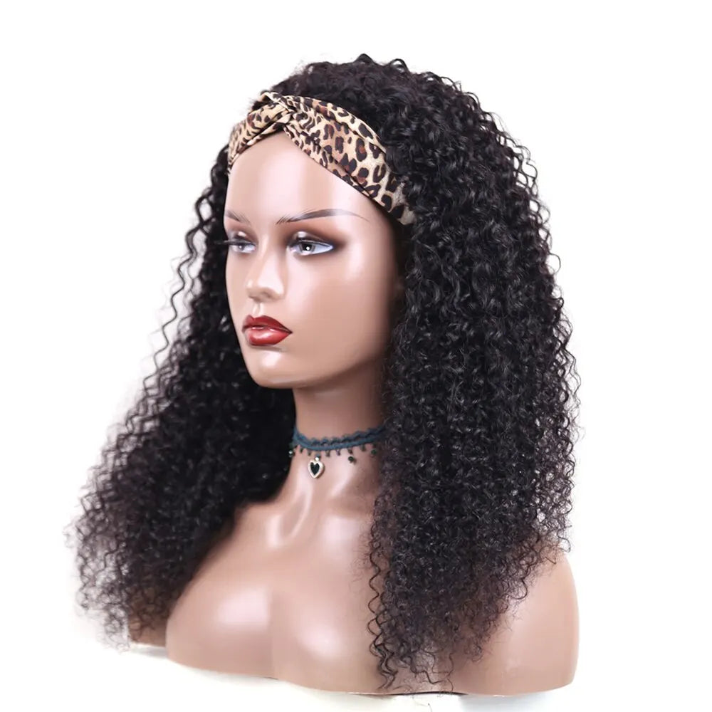 Perruque Headband Kinky Curly | Machine Made | Cheveux Humains Brésiliens Remy | 180% Densité | Couleur Naturelle