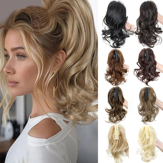 12 Inch Short Curly Clip-In Ponytail Extension - Synthetic Hair for Women Voluminous Claw Clip Hairpiece for Everyday Wear