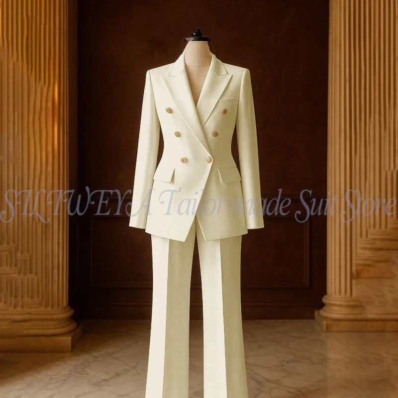 Ensemble Tailleur 2 Pièces Femme | Veste Double Boutonnage & Pantalon Droit | Élégant Bureau Toutes Saisons | Sur Mesure