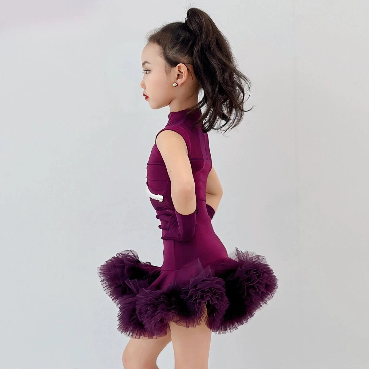 Robe Danse Latine Fille | Tutu Jupe Volantée Sans Manches | Costume Scène Compétition Tango