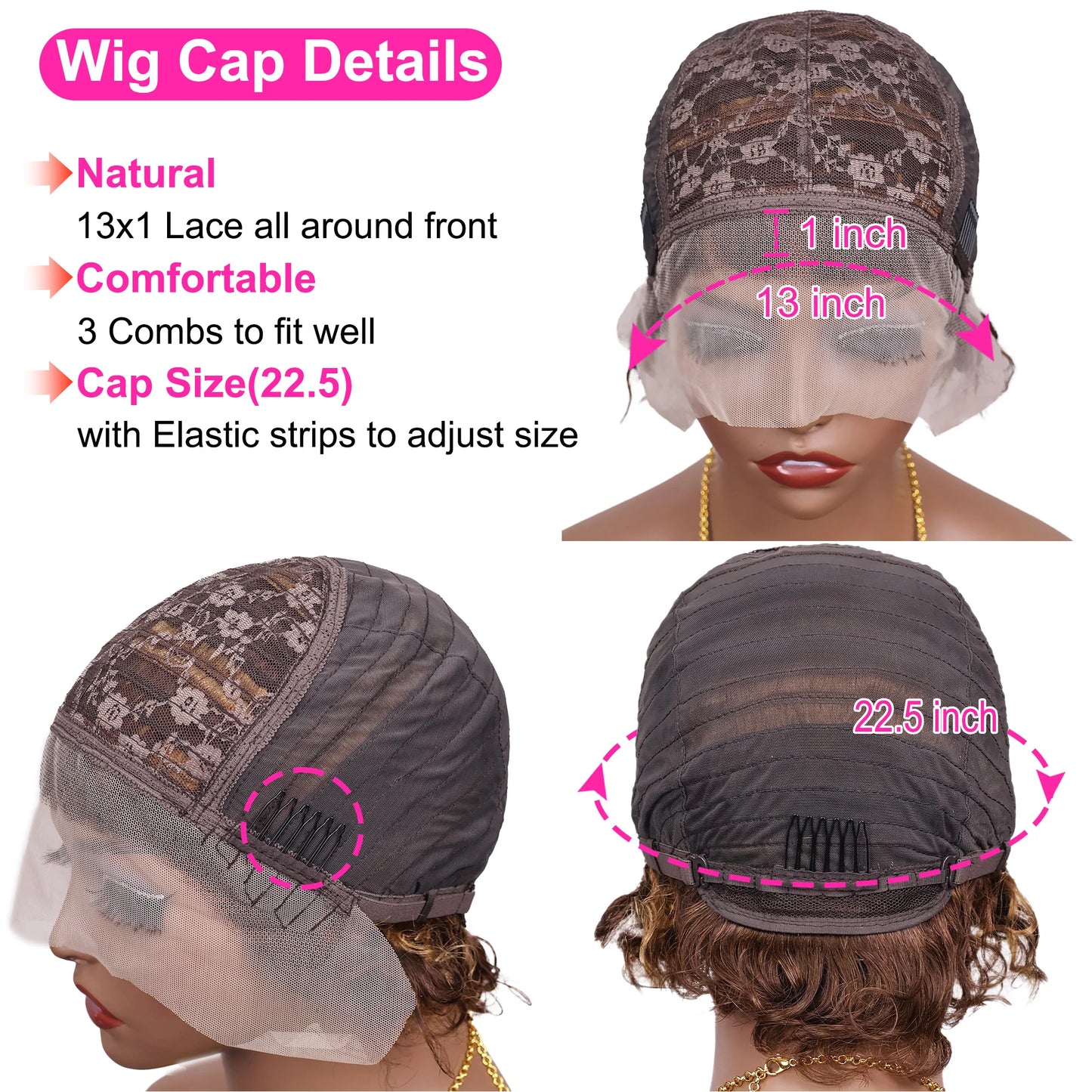 Hightlght 4/27 Pixie Cut Wig Ombre Honey Blonde 13x1 Lace Frontal Human Hair Wigs Brazilia Short Bob Wigs Human Hair 100%