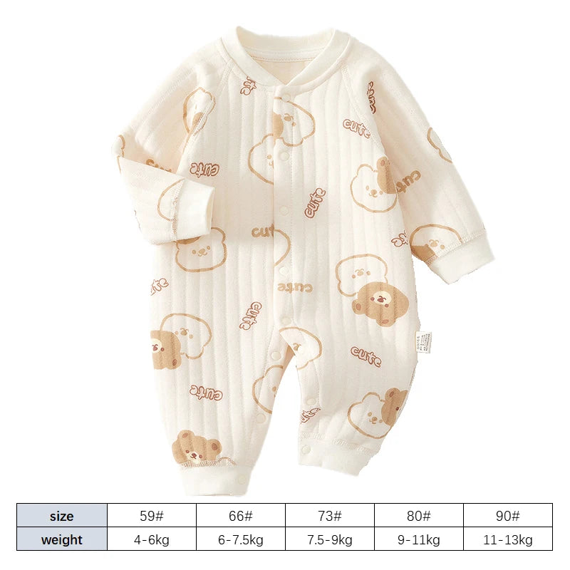 Combinaison Bébé Coton Épais | Ours Mignon | Rampante Manches Longues | Hiver | Garçon & Fille | Pyjama
