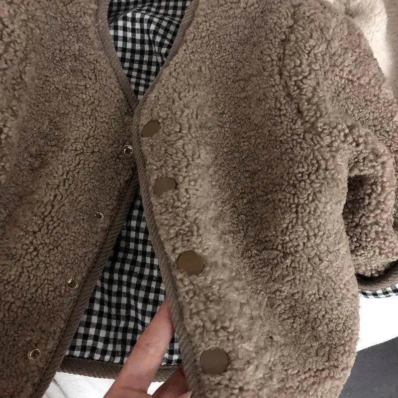 Fashion New Autumn and Winter Warm Jacket Two Sides Wear Plaid Plush Jacket Kids Jackets Winter Clothes DGUKYM 12042