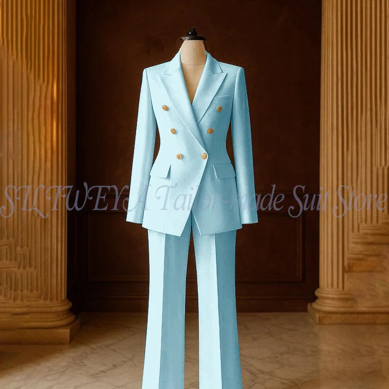 Ensemble Tailleur 2 Pièces Femme | Veste Double Boutonnage & Pantalon Droit | Élégant Bureau Toutes Saisons | Sur Mesure