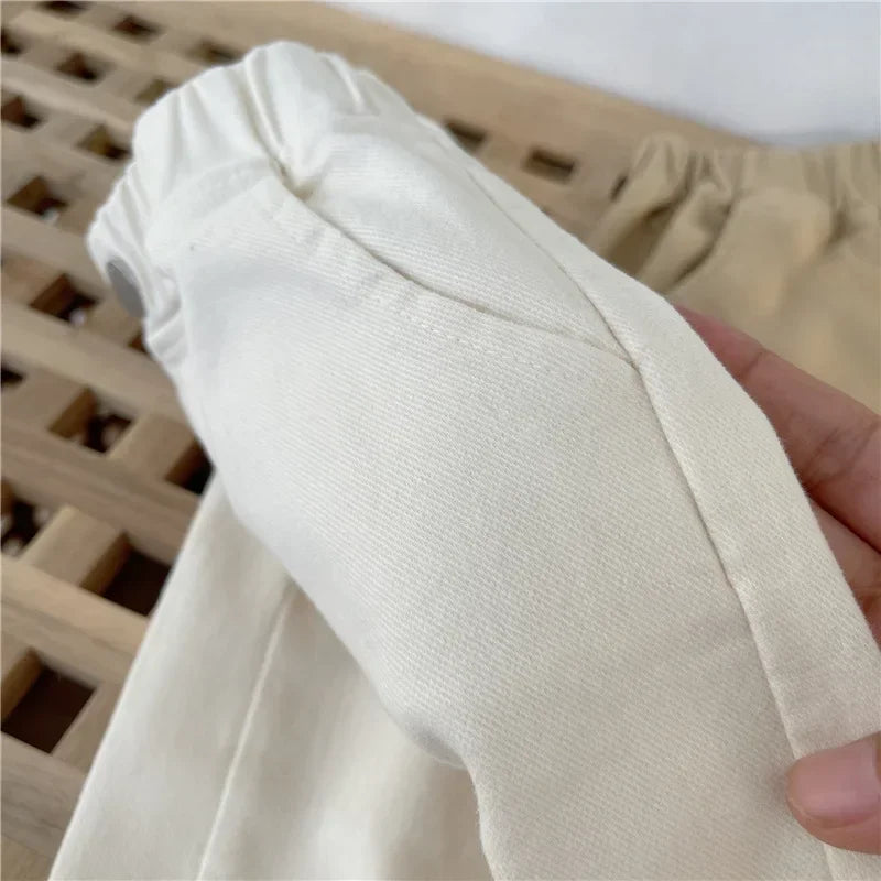 1-8 Years Boys Pants Kids Cargo Pants Mid-Rise Button Casual Outdoor Comfortable Breathable Spring Fall Fashion Children Trousers