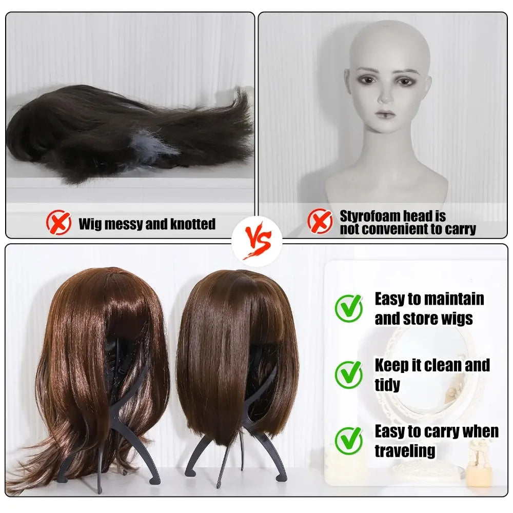 2 foldable wig stands, plastic portable hat display stand, durable barber shop fashion model stand, Wig racks