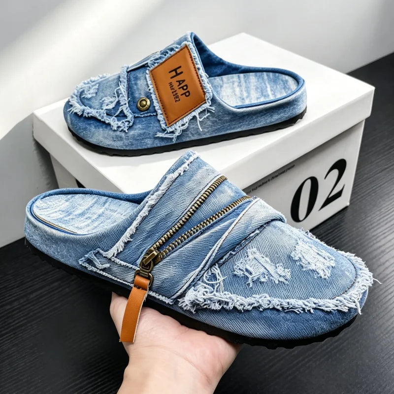 Chaussures Homme Tendance Été 2026 | Denim Bleu Canvas | Grande Pointure 47 | Casual Slip-On Street