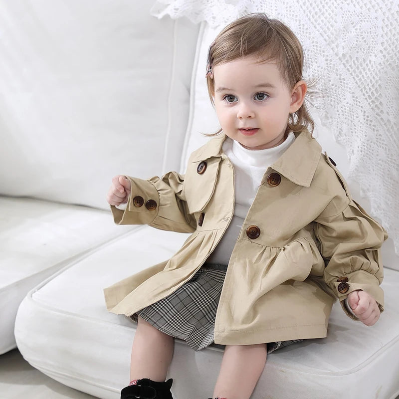 Fashion Baby Coat with Belt Cotton Autumn Spring Baby Girl Clothes Solid Color Infant Jacket Baby Girl Coat 2 Colors