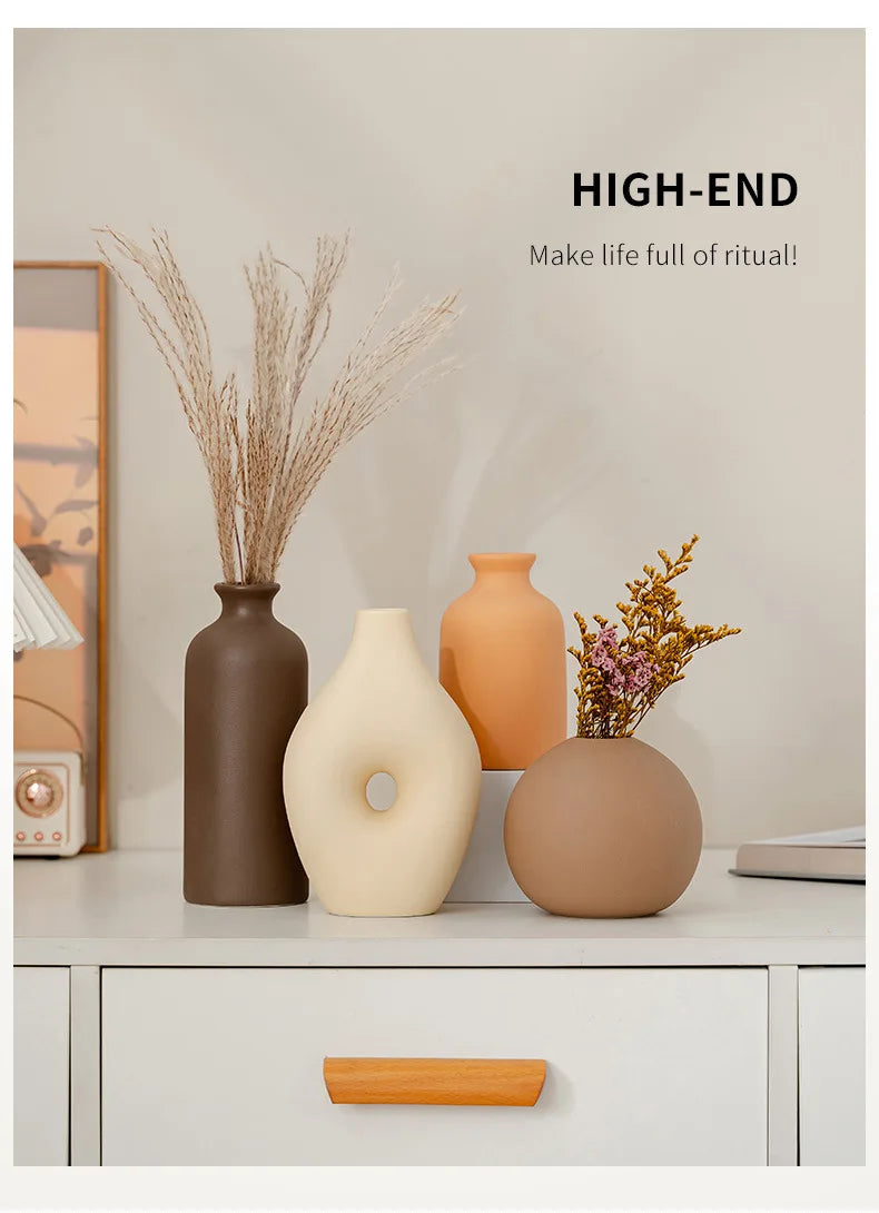 Vase Céramique Blanc Nordique | Fleurs Séchées | Décoration Salon & Bureau | Ornement Maison