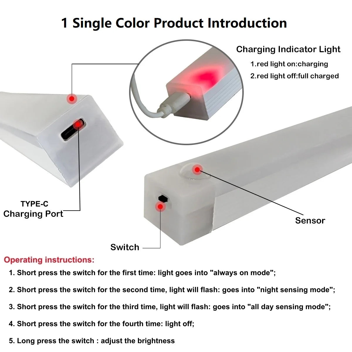 Rechargeable Motion Sensor LED Bar Light, Induction Night Light, Portable Cordless Magnetic Cabinet Lamp for Kitchen Bedside