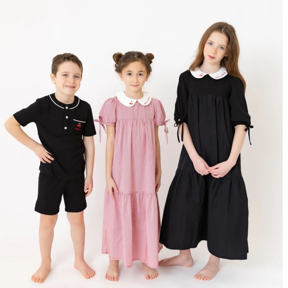 AP SS26 Friday Night Pinstripe Collection Kids Boys Girls Cotton Striped Maxi Dress Shirt Baby Set Family Matching Clothing