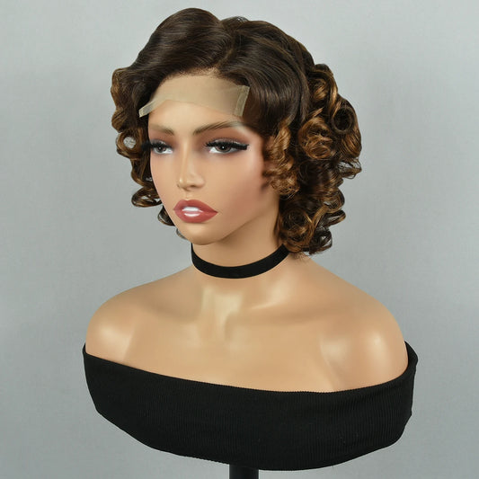 High Peruvian Romance Curly Bob 100% Human Hair Wigs Glueless Deep Water Wave HD Lace Front 13x4 4x4 Transparent Lace Front Wig