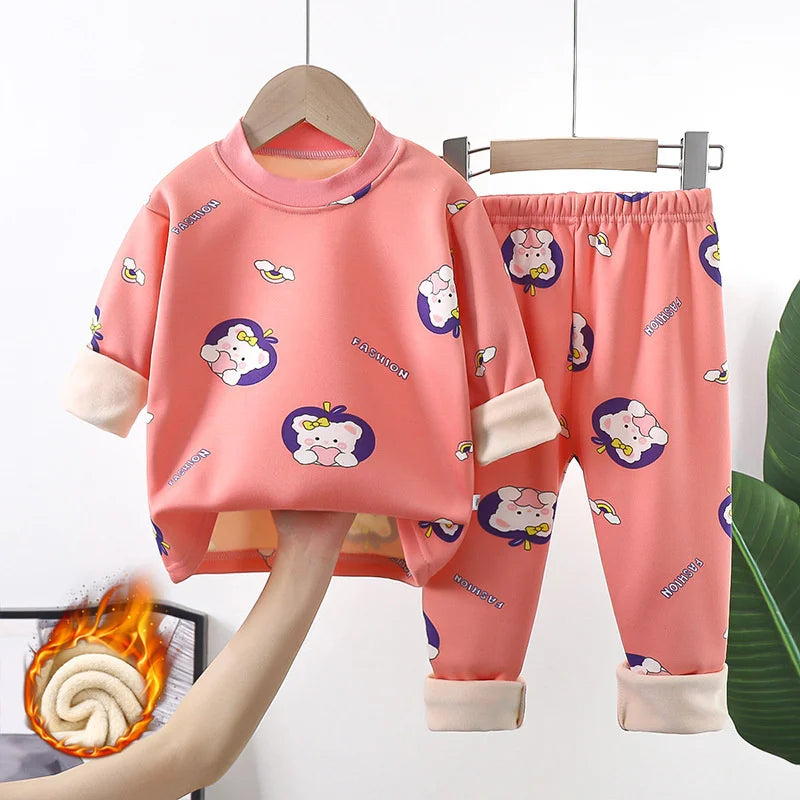2024 Winter Kids Clothing Sets Warm Fleece Pajamas For Boys And Girls Thicken Children Sleepwear Velvet Baby Thermal Underwear