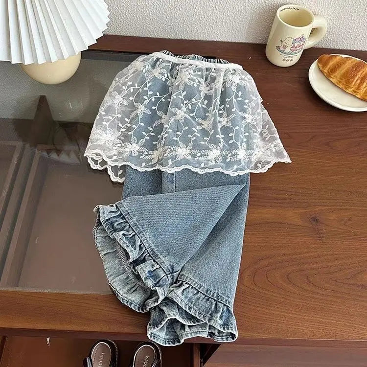 Jean Fille Printemps-Automne | Casual Large Jambe Large | Enfant Baby | Vêtements Polyvalents