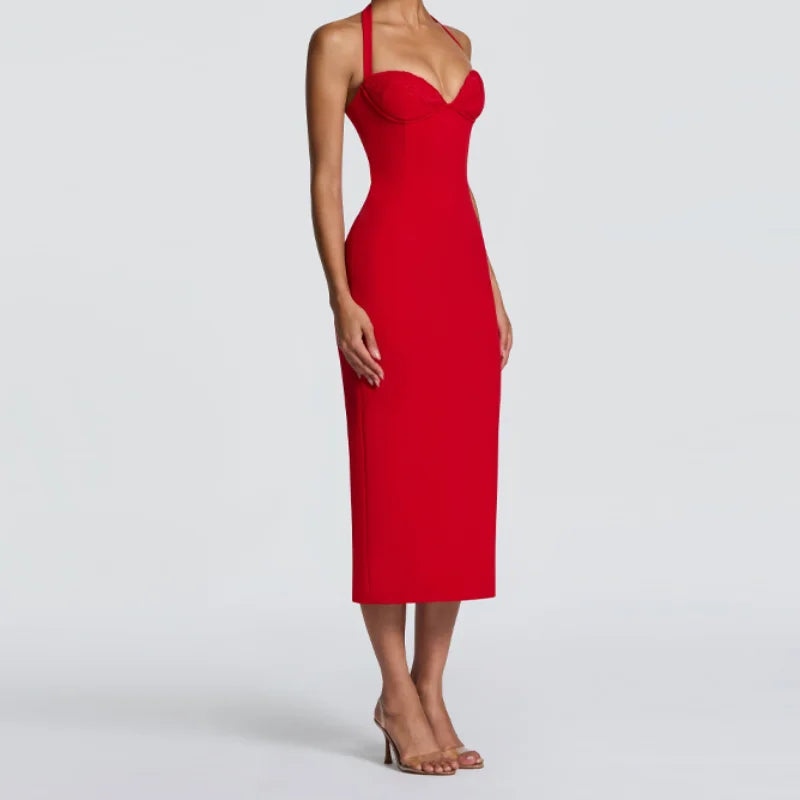 Robe Bodycon Midi Sexy | Col Halter Lacets Ajustables | Soirée & Club | Été 2026 | Femme