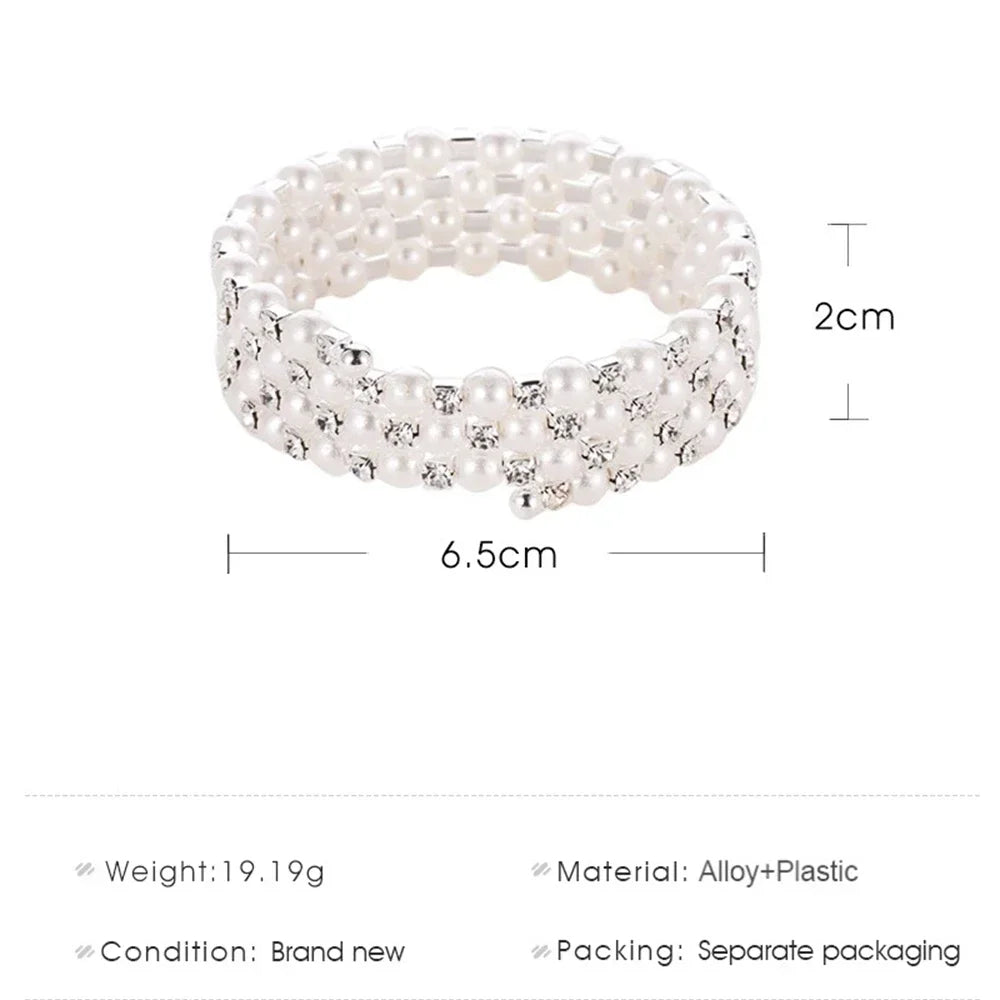 Elegant Multi-Layer Pearl Bracelet Adjustable Crystal Beaded Bangle for Women Wristband Bridal Jewelry Weddings Party Gifts