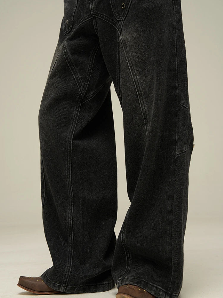 Baggy Jeans Men's American Style Personality Vintage Wide Leg Trousers All-Match Washed Fashion Streetwear Handsome Cool Pants
