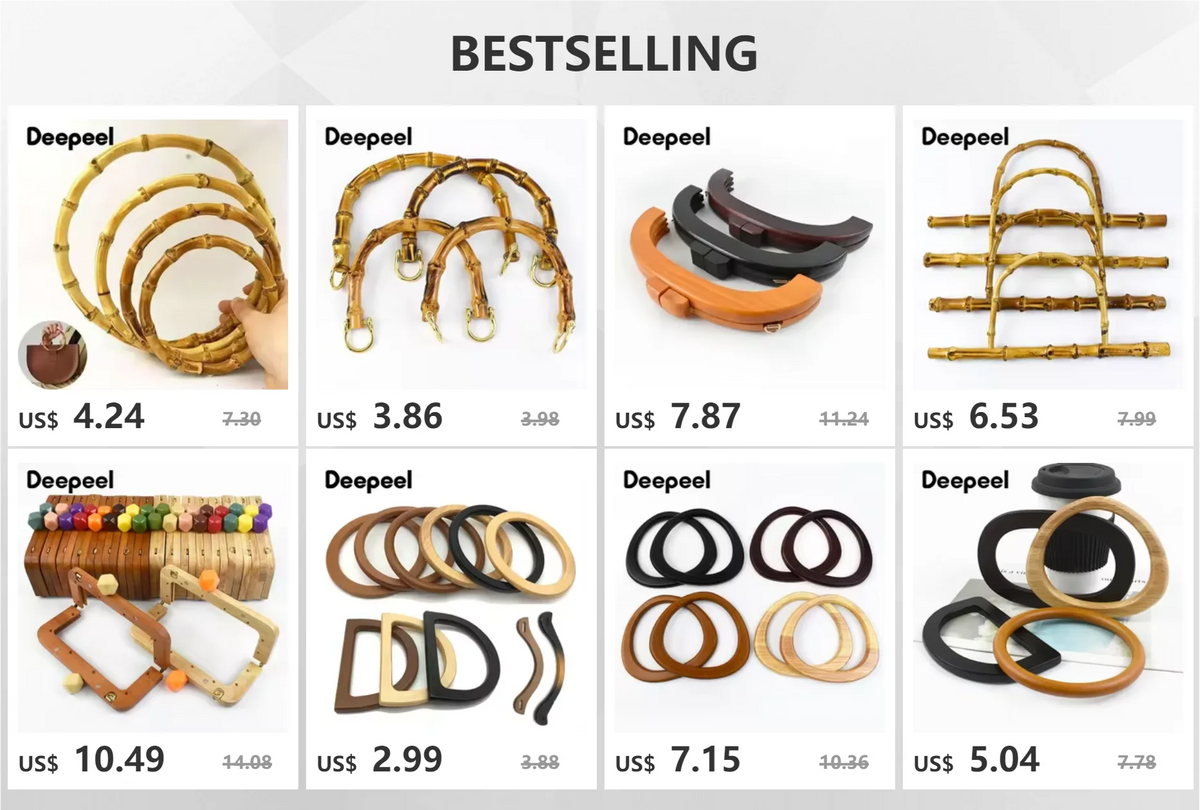 2/4Pcs Deepeel 14.5*12.5cm D Shape Women's Handbag Wooden Handle Handcrafted Woven-Bag Purse Wrist Handles DIY Bags Accessories