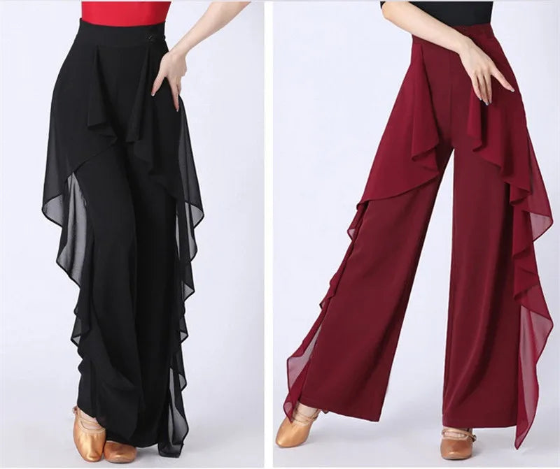 Dance Wide-Leg Pants Women's High-Waist Pants Lotus Leaf Side Loose Training Pants 2022 New Dance Female Pants