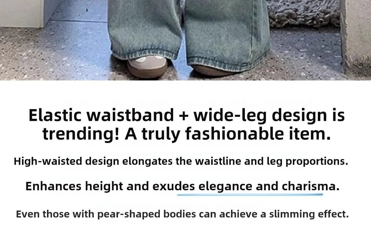Botvotee Elastic Waist High Waist Wide Leg Jeans for Women Loose Straight Blue Long Denim Pants Female Fashion Streetwear Jeans