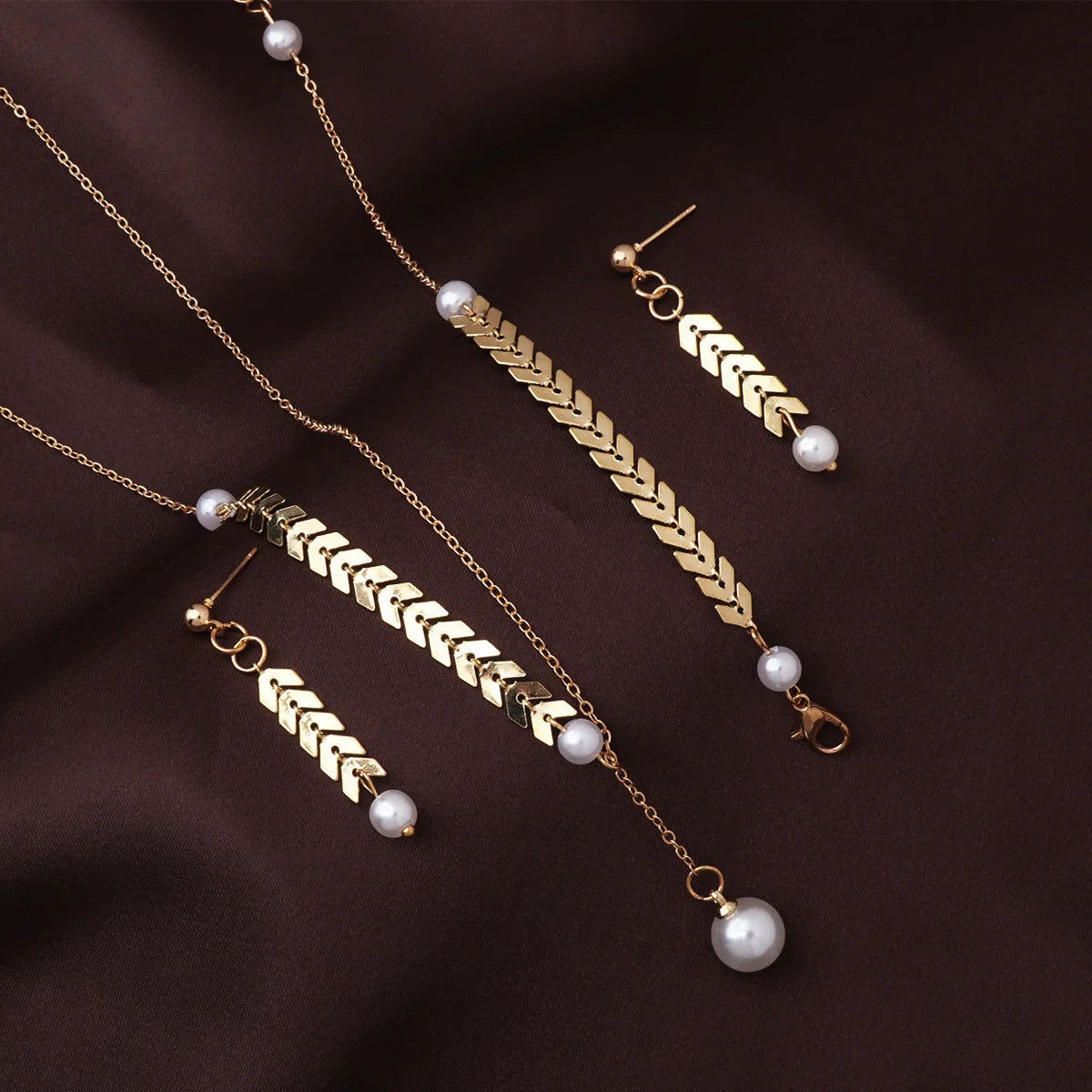 Personality Necklace/Bracelet/Earrings Jewelry Sets for Women Fashion Golden Wheat Ear Chain Charms Wedding Party Jewelry Gifts