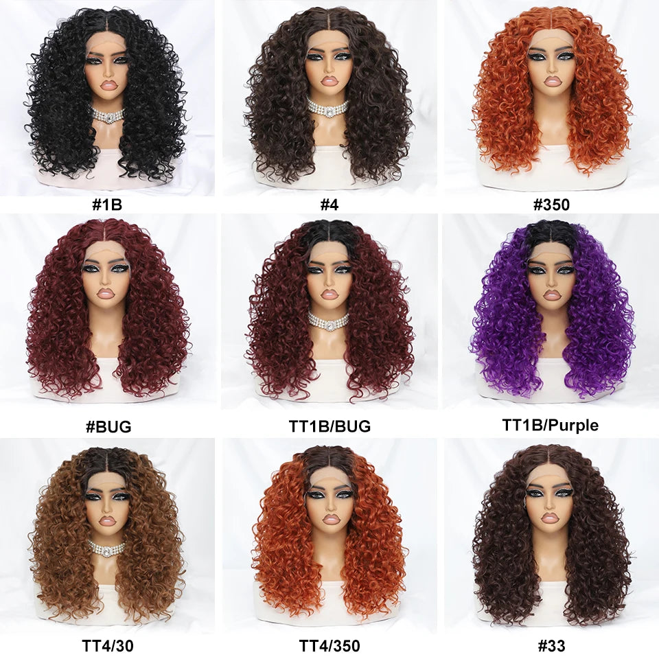 20 Inch Curly Synthetic Lace Front Wig For African Women Black T Part Blonde Curly Lace Frontal Wig For Afro Female
