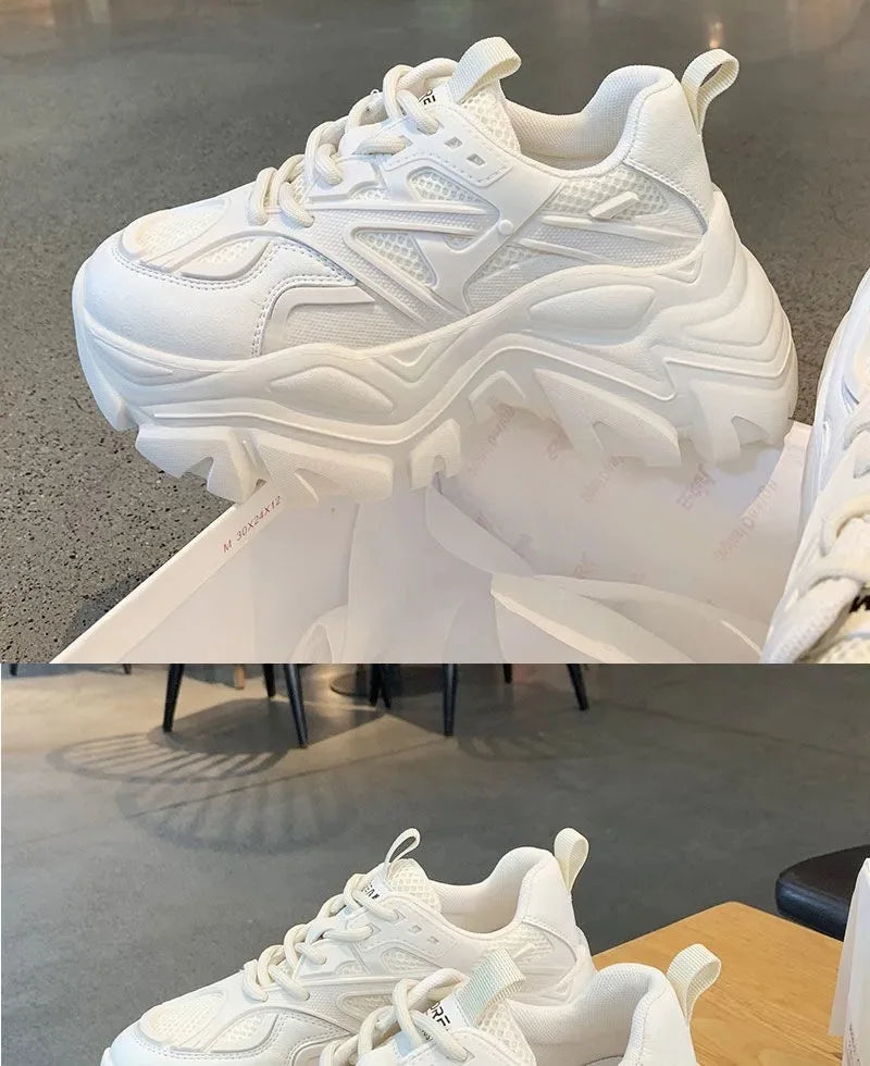2024 New Summer Black Chunky Casual Sneakers Women New Fashion Platform Sport Shoes Mesh Leather Platform Shoes