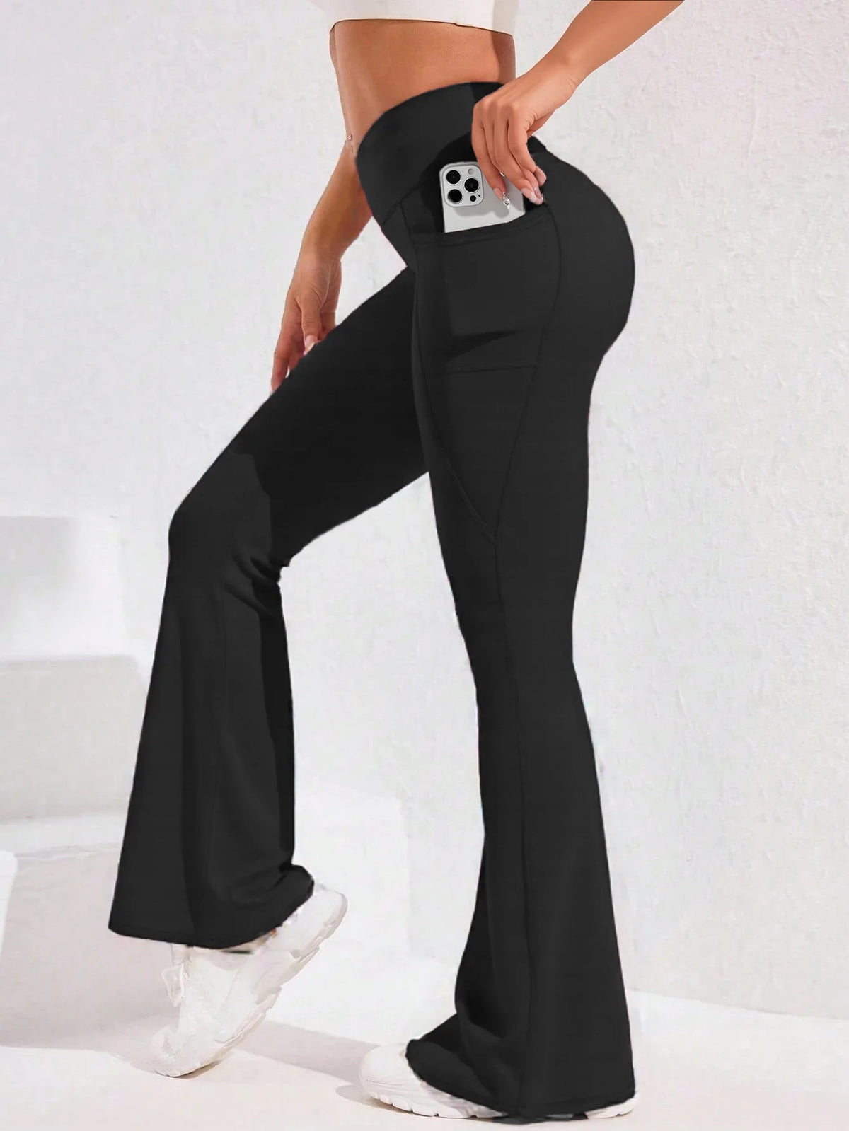 High Waist Flare Leg Yoga Pants Women with Pocket Push Up Butt Running Tights Wide Leg Pants Gym Outdoor Cycling Leggings
