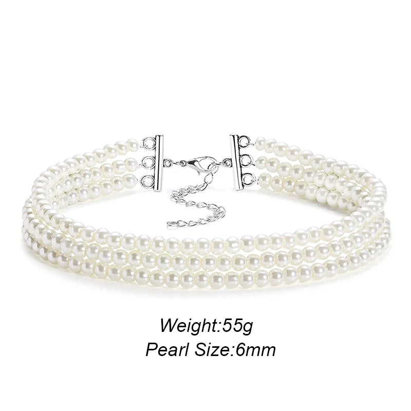 Collier Perle Blanche Multicouche 3-5 Rangées | Choker Bohème | Bijou Mariage Anniversaire Femme