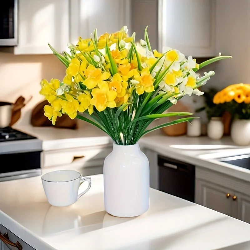 Artificial Daffodil Flowers for Outdoor Fake Flowers Plant UV Resistant Realistic Faux Plants for Home Indoor Outside Garden