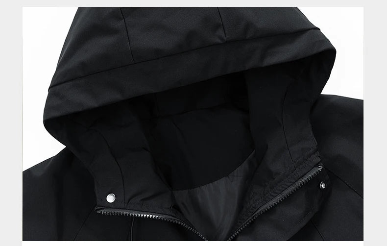Coupe-vent homme Veste à capuche Manteau zippé Cargo Imperméable Blouson bomber noir Camping Veste de randonnée à capuche Softshell fine et ample