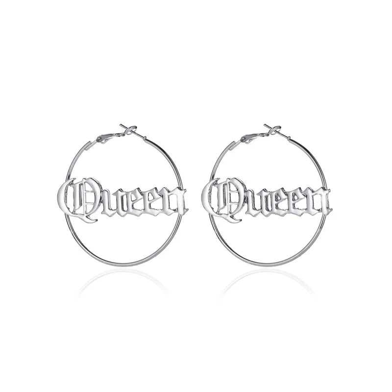 New Simple Big Circular Hyperbole Personalized Letter Hoop Earrings For Women Fashion Hollow Round Jewelry Gift
