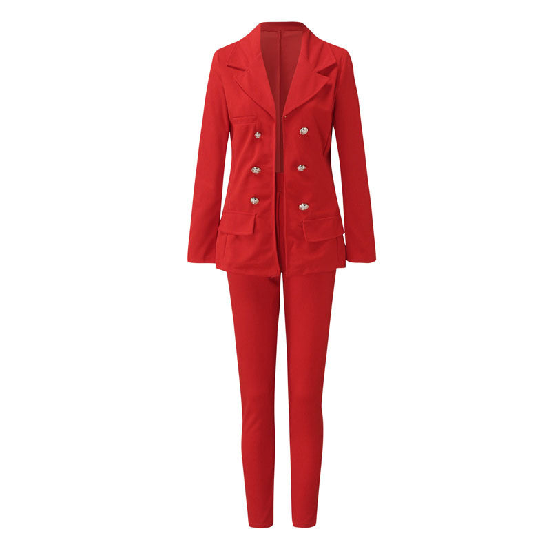 Women's Two-Piece Pant Sets Formal Business Double Breasted Blazers Jacket Pants 2 Piece Set Elegant Ladies Suits Office Lady